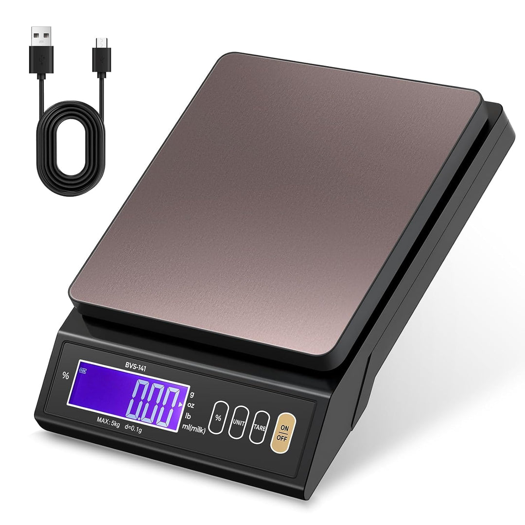 Bonvoisin 5 kg Digitale Küchenwaage 0,1 Gramm Genauigkeit, mit% Prozentfunktion, Wiegen in Gramm, Pf