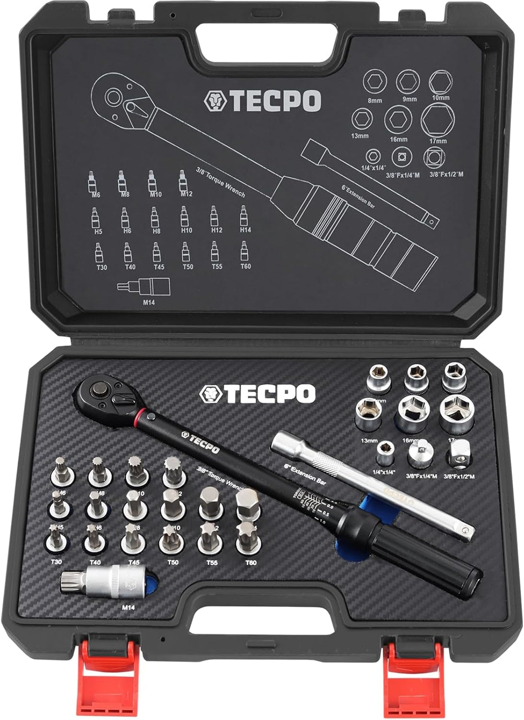 TECPO Motorrad Drehmomentschlüssel Set 3/8" 5-60Nm Schlüssel feine Abstufung, 3/8" 5-60Nm