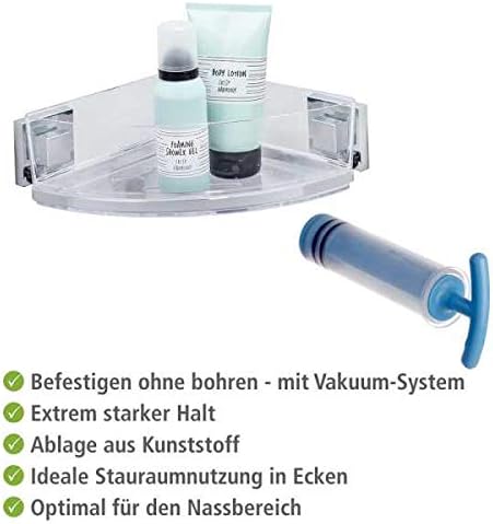 WENKO Vacuum-Loc Badezimmer Eckregal Quadro UNO, Mit herausnehmbarer Schale, Befestigen ohne Bohren,