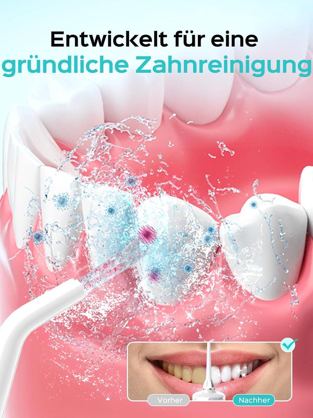 COSLUS Munddusche Kabellos 2025 Upgraded Elektrische Zahnreiniger: 10 Intensitäten & 300ML Wassertan