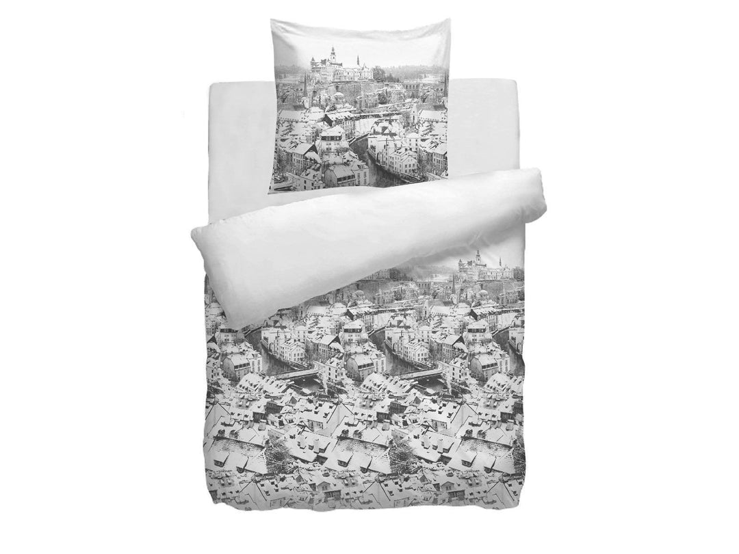 HnL Flanell Bettwaesche Jackson in weiss blau grau 135x200 und 80x80 cm