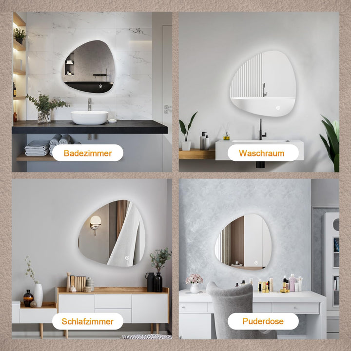 Boromal Asymmetrischer Spiegel mit Beleuchtung, Badspiegel mit Beleuchtung 80x80cm Badezimmerspiegel