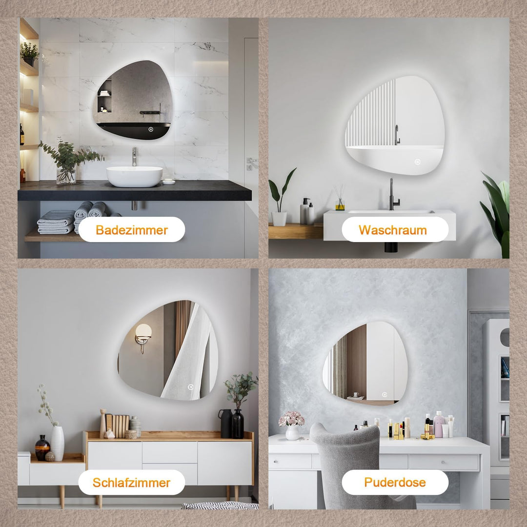 Boromal LED Badspiegel mit Beleuchtung Asymmetrischer Spiegel mit Beleuchtung 80x80cm Asymmetrischer