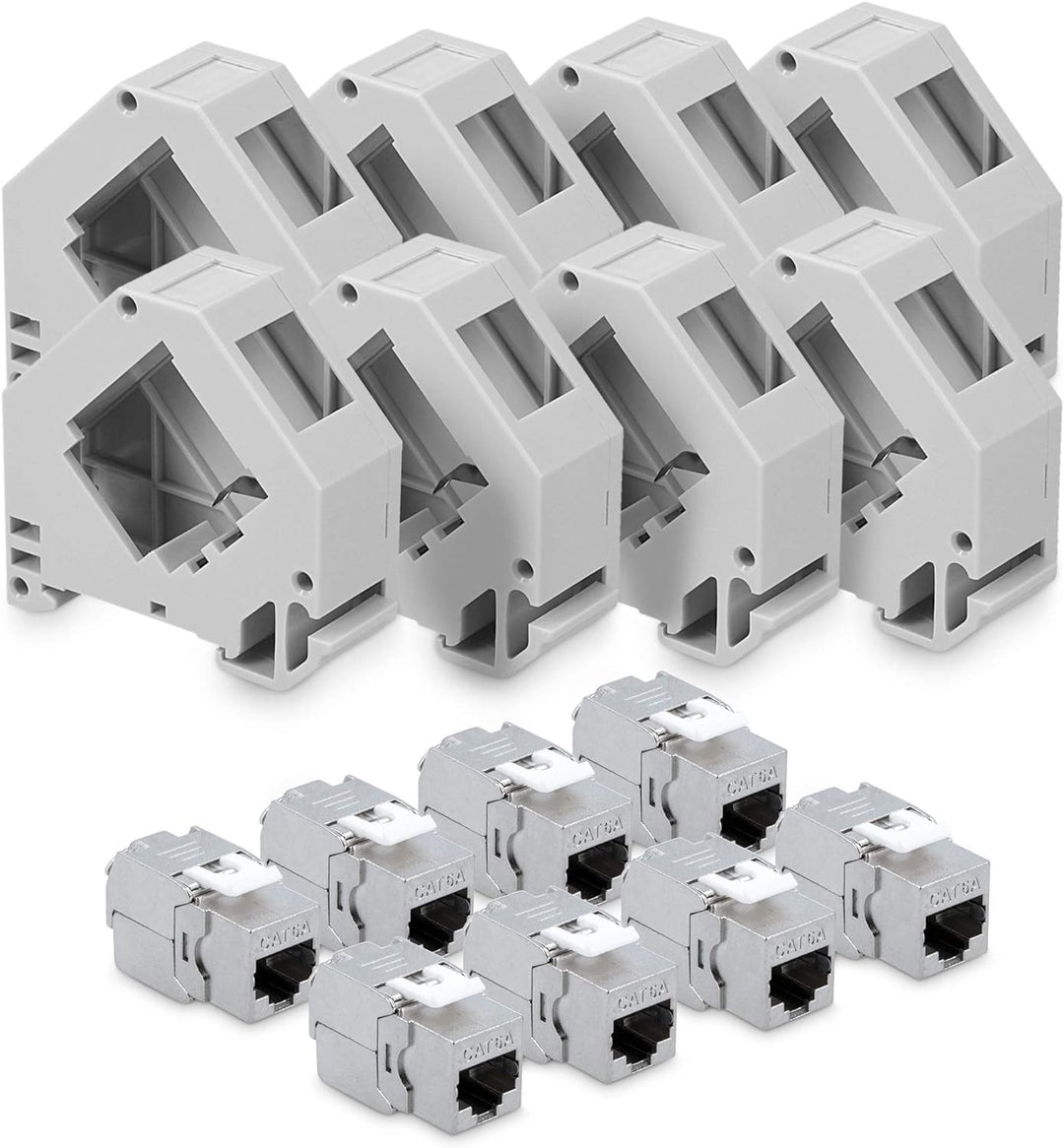 kwmobile Keystone Modul und Hutschienenadapter Set - passt auf genormte Hutschiene - 8X CAT 6A Modul