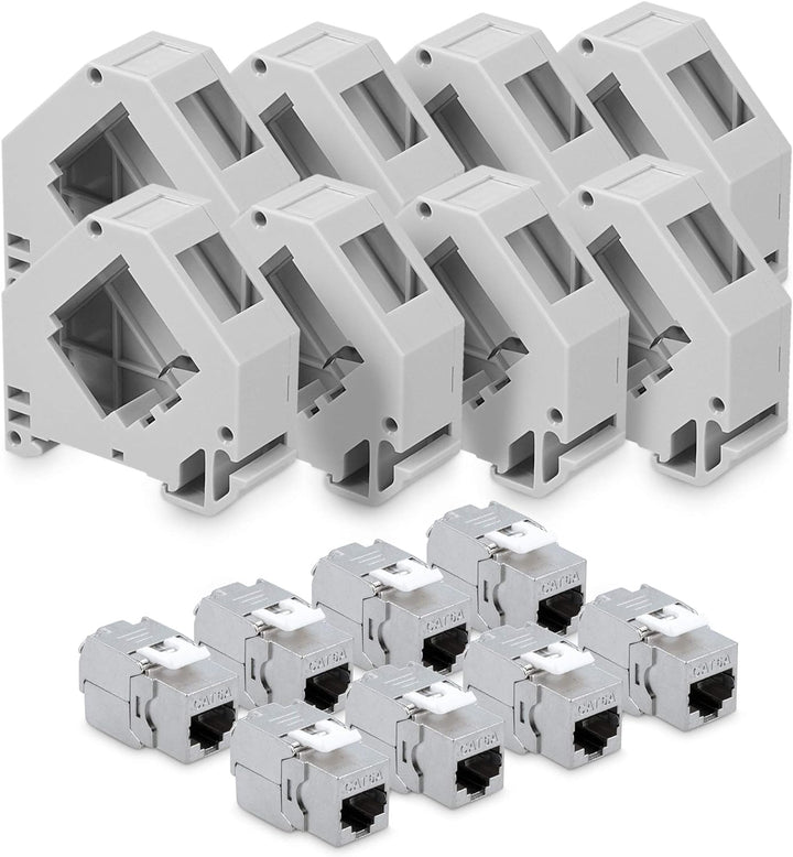 kwmobile Keystone Modul und Hutschienenadapter Set - passt auf genormte Hutschiene - 8X CAT 6A Modul