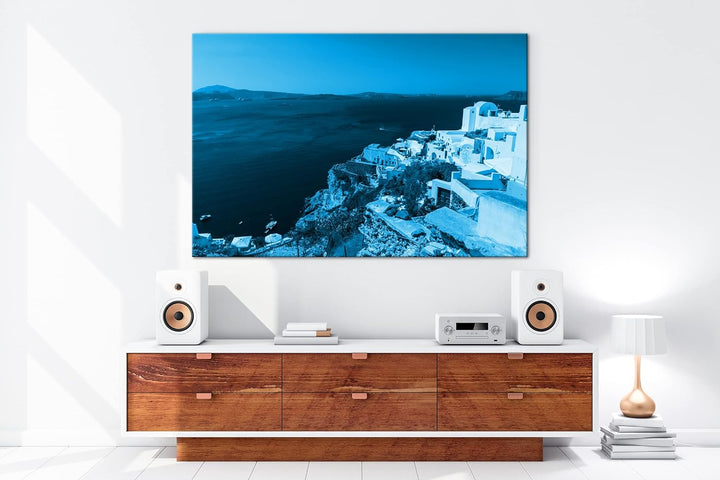 deyoli Blick auf die Griechische Küstenstadt Format 80x60 Effekt: Monocrome Blau als Leinwandbild, M