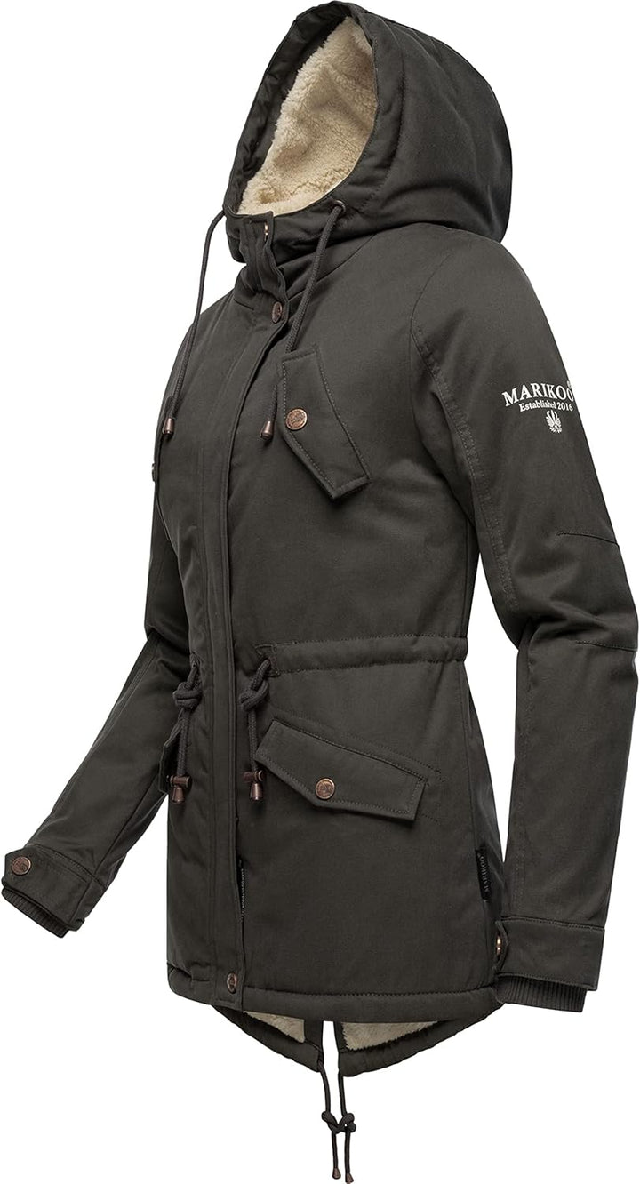 MARIKOO Damen warmer Winter Kurzmantel mit Kapuze Manolya XS-XXL XS Anthrazit, XS Anthrazit