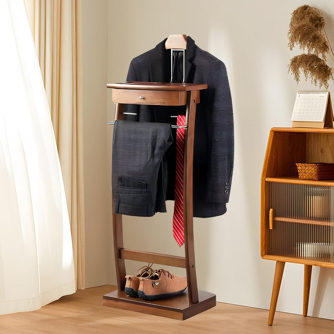 Stummer Diener mit Ablage, Stummer Diener aus Massiv Holz mit Tablett und Schublade, Herrendiener Sc