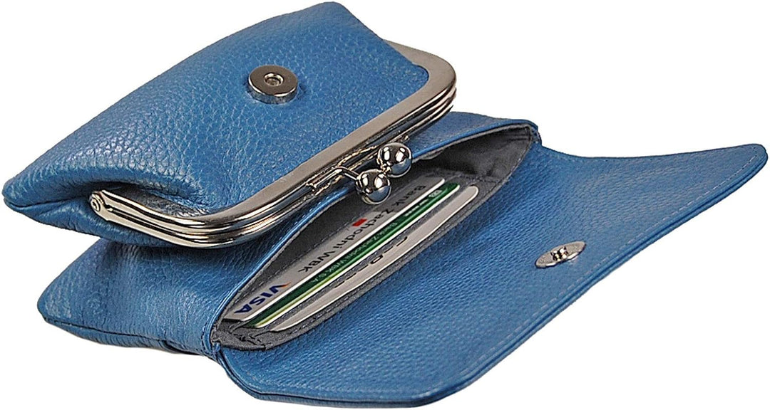 GoBago Damenbörse Nappa Leder grosse Knipsbörse Bügelbörse Geldbeutel Börse (Blau), Blau