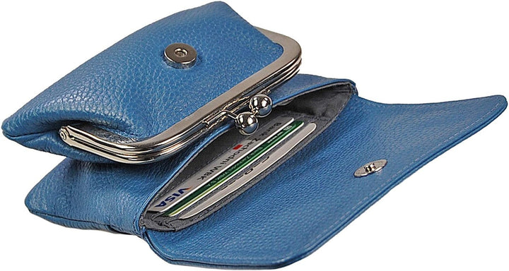 GoBago Damenbörse Nappa Leder grosse Knipsbörse Bügelbörse Geldbeutel Börse (Blau), Blau