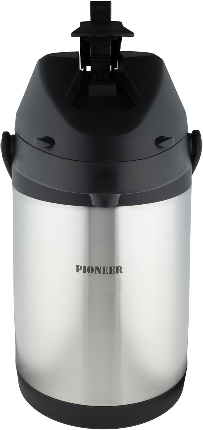 Pioneer Airpot Isolier-Pumpkanne, 3 Liters, Edelstahl-Getränkespender, Doppelwandig mit Griff, Bis z