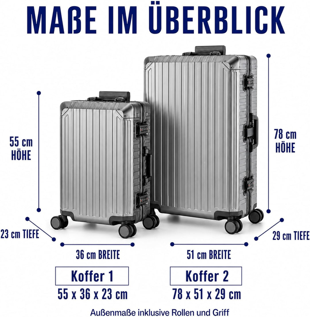 Travelhouse 100% Aluminium Koffer Reisegepäck Tokyo, mit TSA und 4 Rollen, Vol. S-41.5L + XL-110L Gr