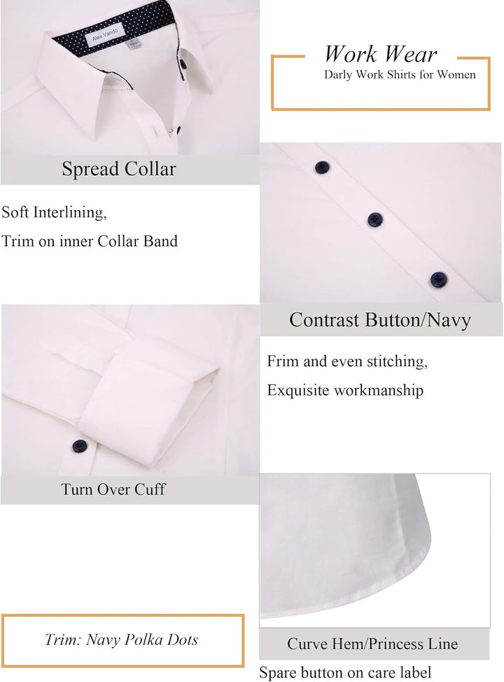 Alex Vando Bluse Damen Langarm Hemd Damen Stretch – Business Button Down Shirts, Bügelfrei Arbeitshe
