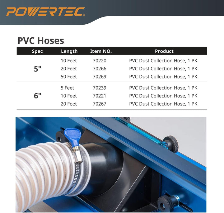 POWERTEC 70143 PVC-Staubsaugerschlauch (10,2 cm x 6,8 m), flexibel, durchsichtig, robuster PVC-Schla