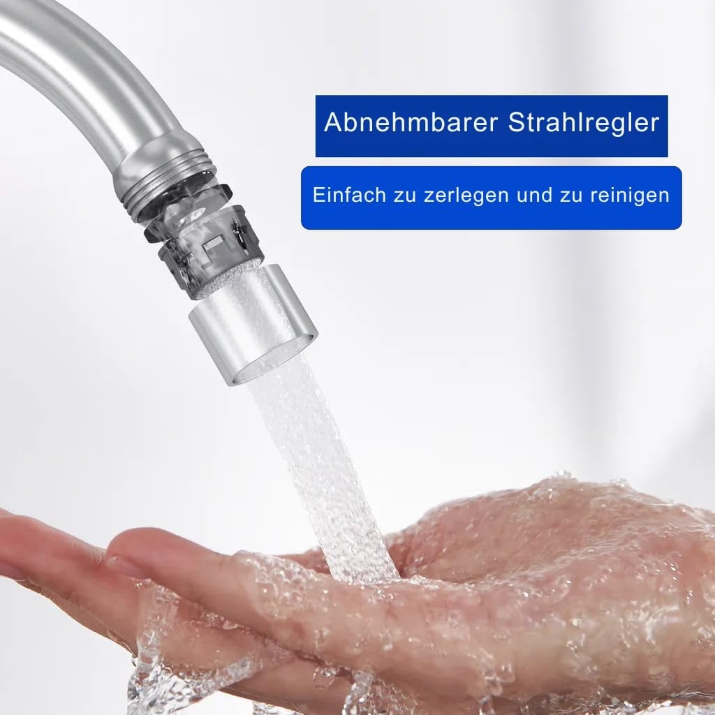 Faizee Home | Aqua Cool Küchenarmatur Chrom 29 cm – Einhebelarmatur mit 360° Auslauf | Kaltwasserans
