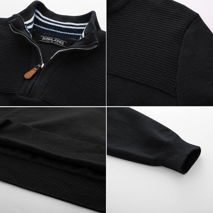 Strickpullover Herren Troyer Pullover mit Reissverschluss und Stehkragen Arbeitspullover, S Schwarz