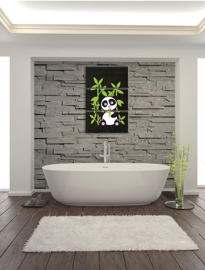 Pixxprint Süsser Panda mit Bambus als Leinwandbild/Grösse: 3 Teilig (120x80) cm/Wandbild/Kunstdruck/