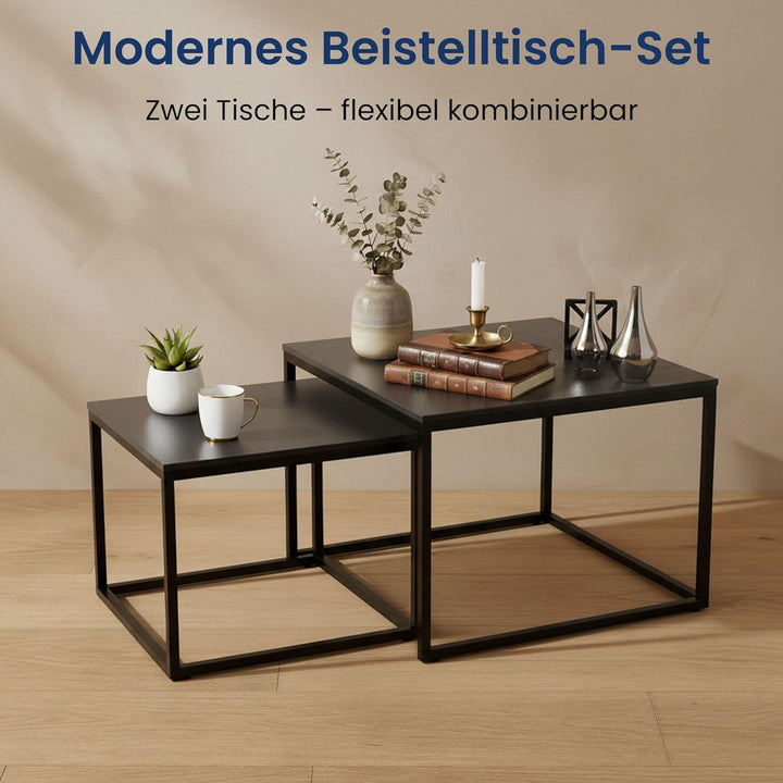 Home Collective Couchtisch 2er Set quadratisch aus Holz, Wohnzimmertisch Modern, Beistelltisch Set 2