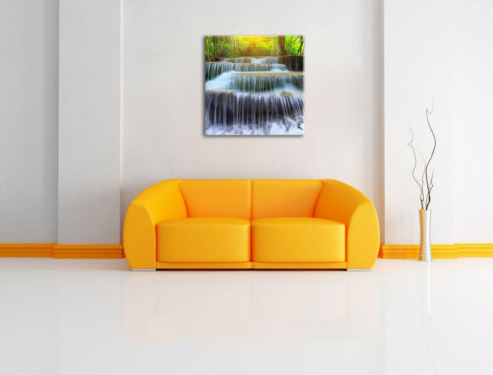 Pixxprint Wasserfall im Regenwald als Leinwandbild/Grösse: 70x70 cm/Wandbild/Kunstdruck/fertig bespa