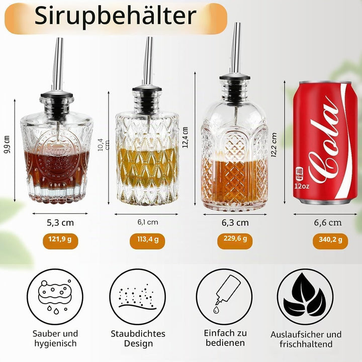 Glas Sirup spender Set Kaffeesirup spender für Küche Coffee Bar, Essig und Ölflaschen Olivenöl Flasc
