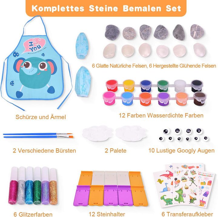 Lekebaby Steine Bemalen Set, Bastelset Für Kinder, Kreatives Malset Geschenk Spielzeug für Mädchen J