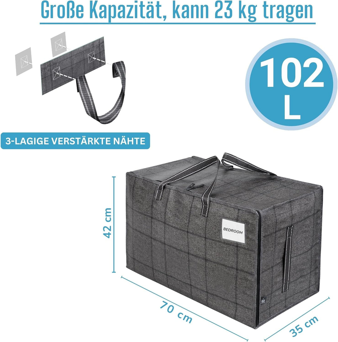 VENO 6er-Pack strapazierfähige grosse Aufbewahrungstasche mit Reissverschlüssen und Etikettentasche