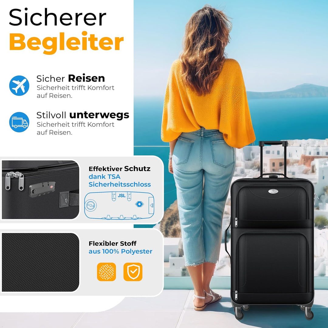 KESSER® Reisekoffer Set 4-teilig | Trolley Kofferset Stoffkoffer mit 3-Ziffern-TSA-Schloss, 360° Rol