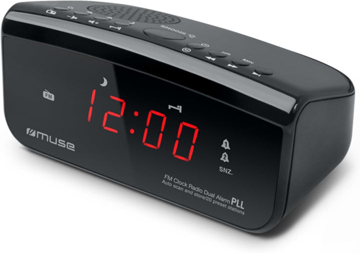 Muse M-12 CR Radiowecker (PLL-Tuner, 2 Weckzeiten, 1,5 cm (0,6 Zoll) rotes LED-Display) schwarz