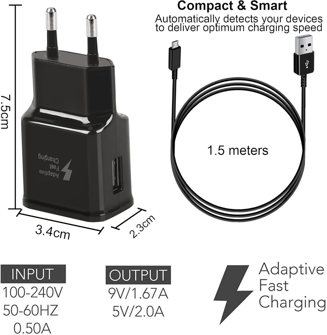 USB Ladegerät Schnellladegerät 2A mit 1,5 m langem Micro-USB-Kabel Kompatibel mit Samsung Galaxy S7/