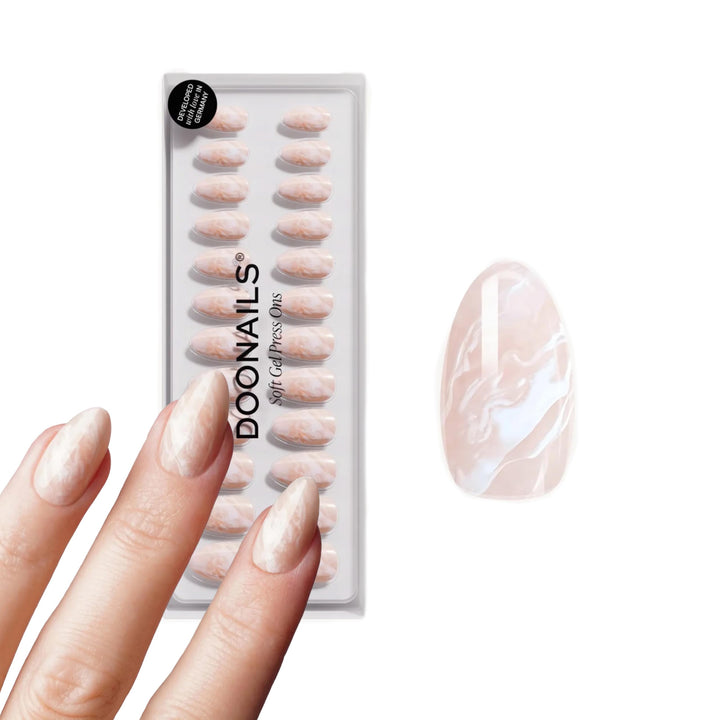 DOONAILS – Press On Nails 30er Set Nude Marble Almond Form Creme/Weiss + Marmor – Nägel zum Aufklebe