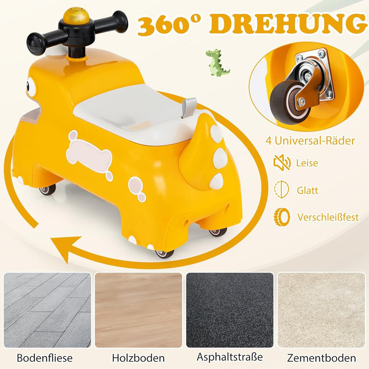 COSTWAY Rutschauto, Rutschfahrzeug mit Stauraum unter dem Sitz, Dinosaurier Schiebauto mit Lichter &