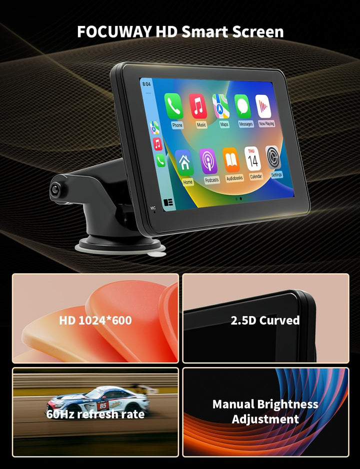 7 Zoll Carplay Display, 2025 Upgrade Android Auto Bildschirm, car Play Buddy Display mit Navigation,