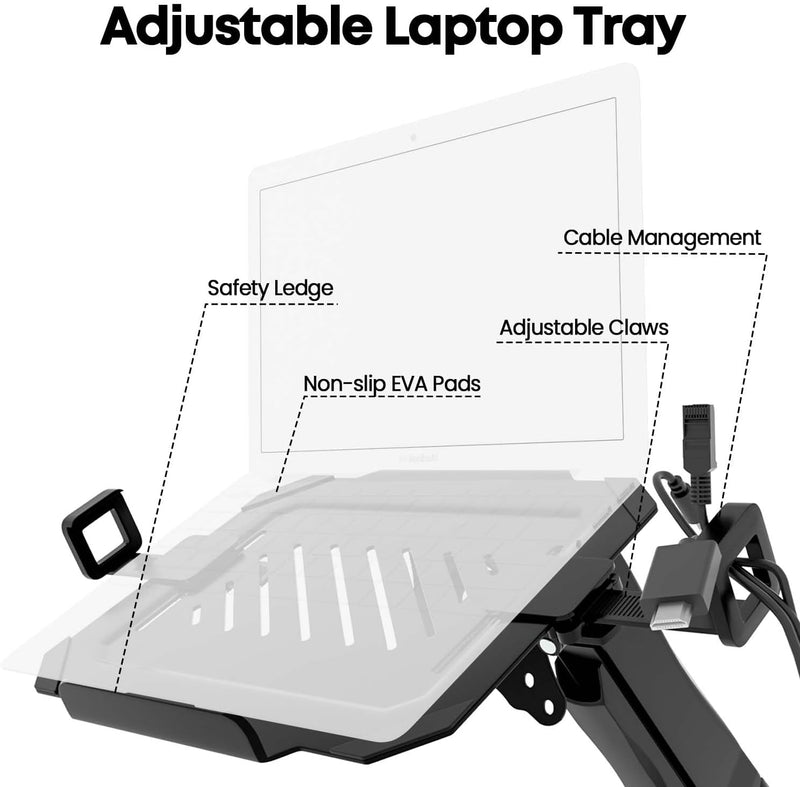 PUTORSEN Monitor Arm mit Laptopablage für 17 bis 32 Zoll LCD LED Bildschirm & bis zu 17 Zoll Noteboo