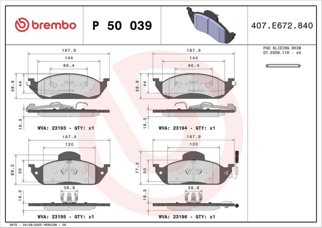 Brembo P 50 039 Bremsbelagsatz, Scheibenbremse - (4-teilig)
