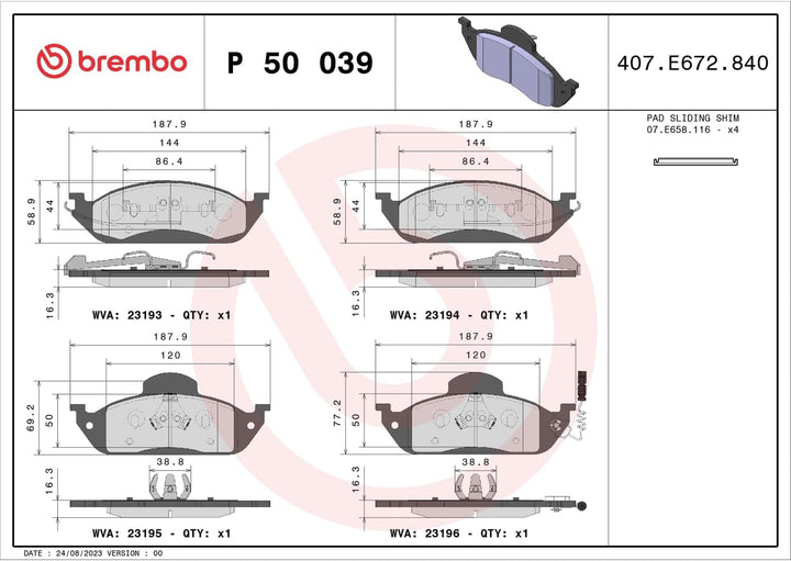 Brembo P 50 039 Bremsbelagsatz, Scheibenbremse - (4-teilig)