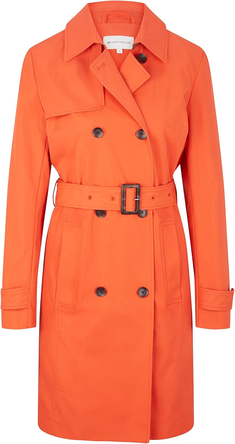 TOM TAILOR Damen Basic Trenchcoat mit Gürtel XL 15612 - Fever Red, XL 15612 - Fever Red