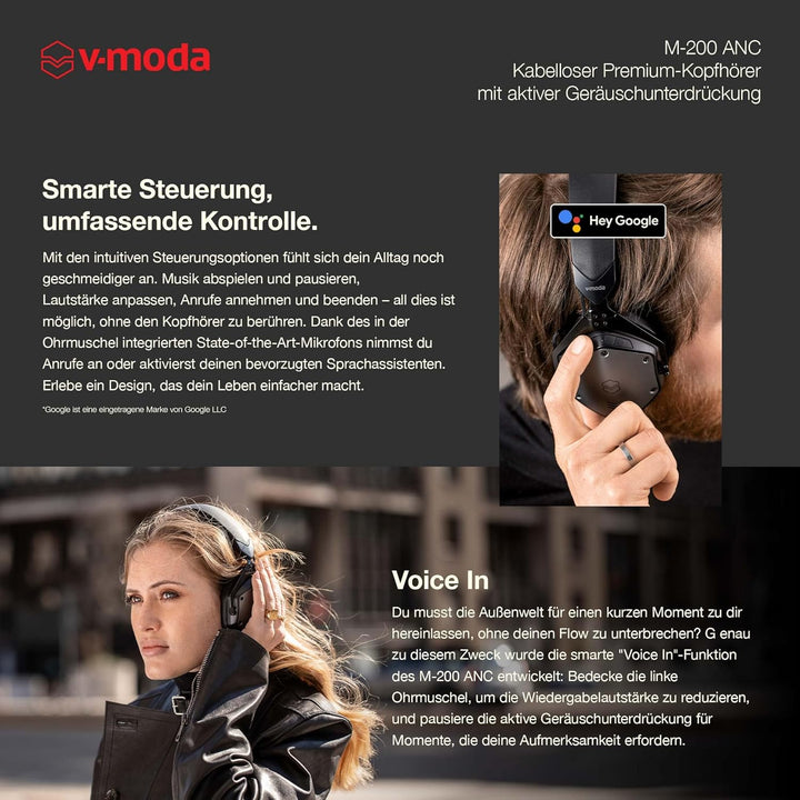 V-Moda M-200 ANC Hybrid Active Noise Canceling Kopfhörer | 20 Stunden Akkulaufzeit | geschlossene Ba
