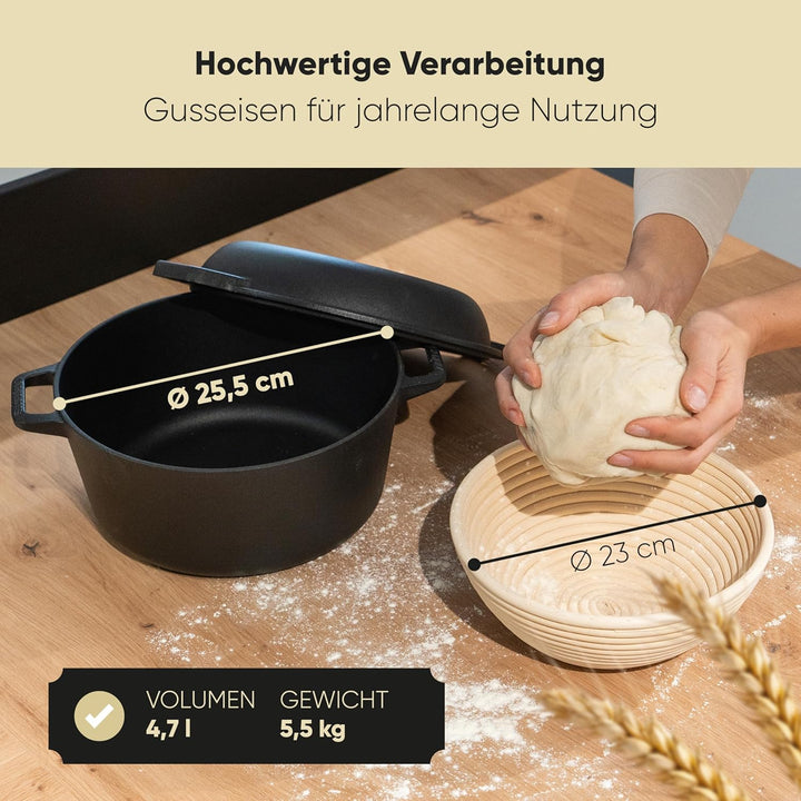 LaibMeister - Brotbacktopf aus Gusseisen mit Deckel. Einsetzbar als Bräter, Dutch Oven, Topf, Grillp