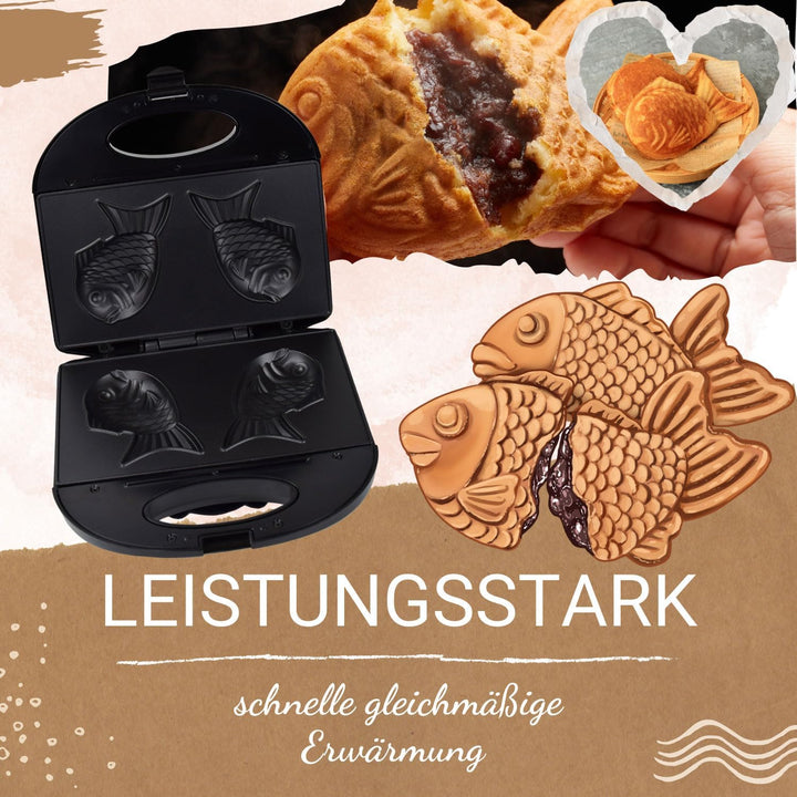 Syntrox Germany FM-750W Taiyaki Maker japanisches Gebäck in Form eines Fisches