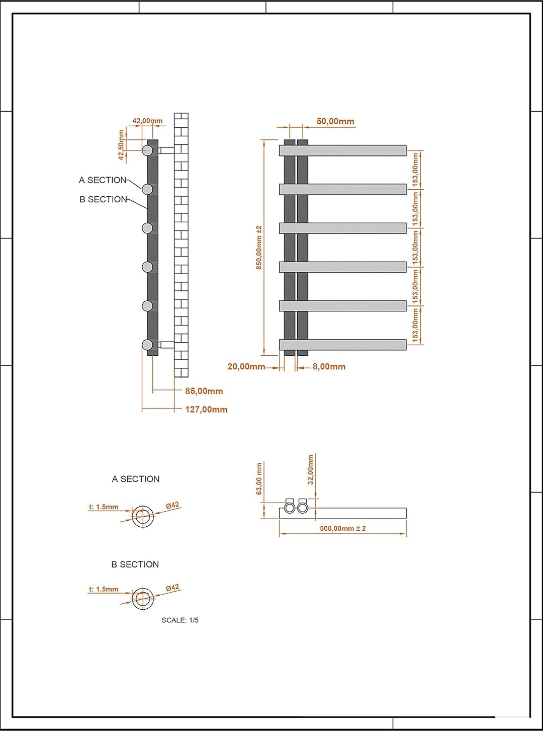 Aspira Home Moderner Design Badheizkörper „Cosy“ - Chrom - Mittelanschluss 1/2“ - 500x850mm - Handtu