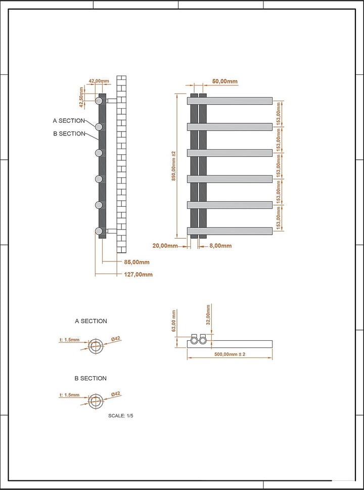 Aspira Home Moderner Design Badheizkörper „Cosy“ - Chrom - Mittelanschluss 1/2“ - 500x850mm - Handtu