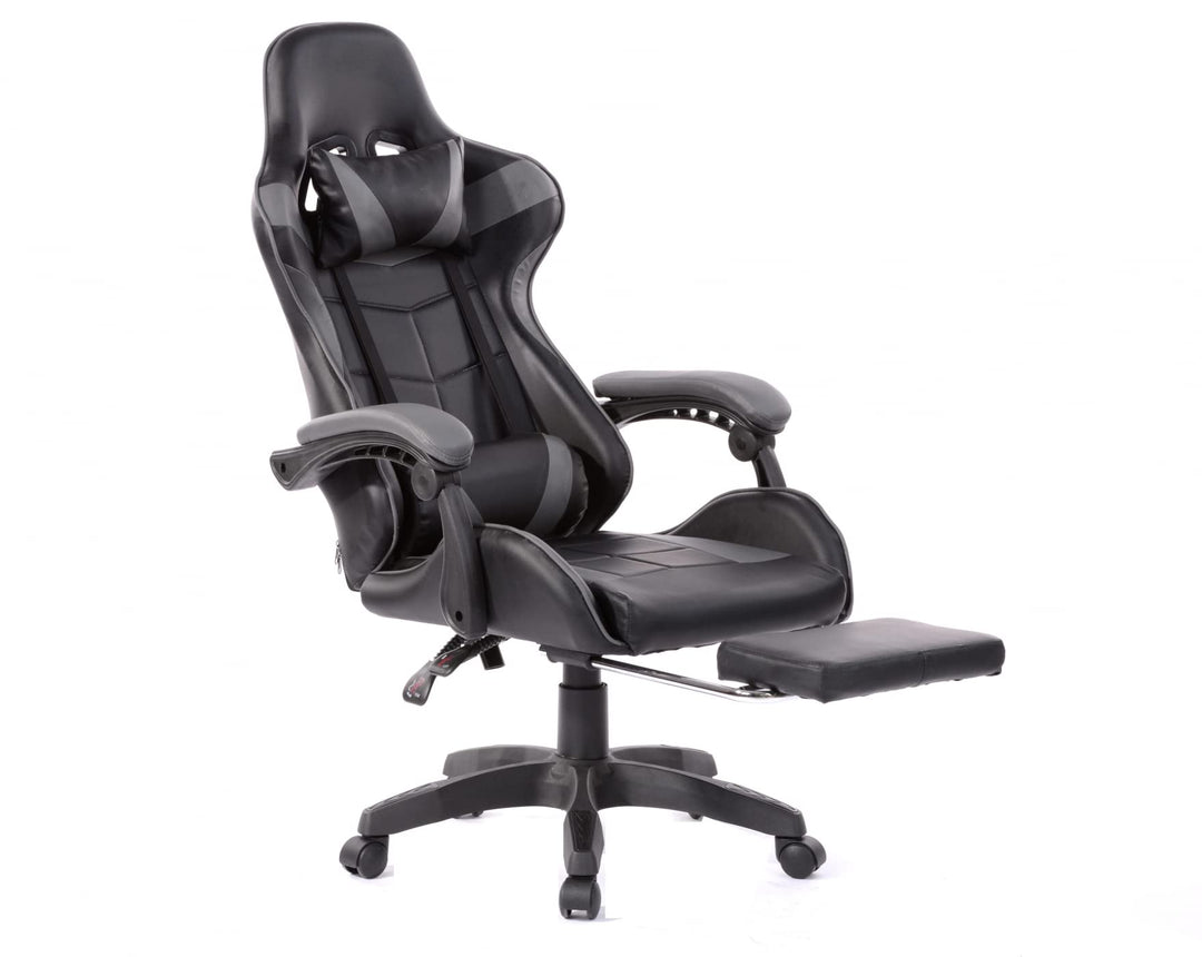 VDD Gaming Stuhl Cyclone mit Fussstütze - Bürostuhl - Racing Gaming Stuhl - grau schwarz
