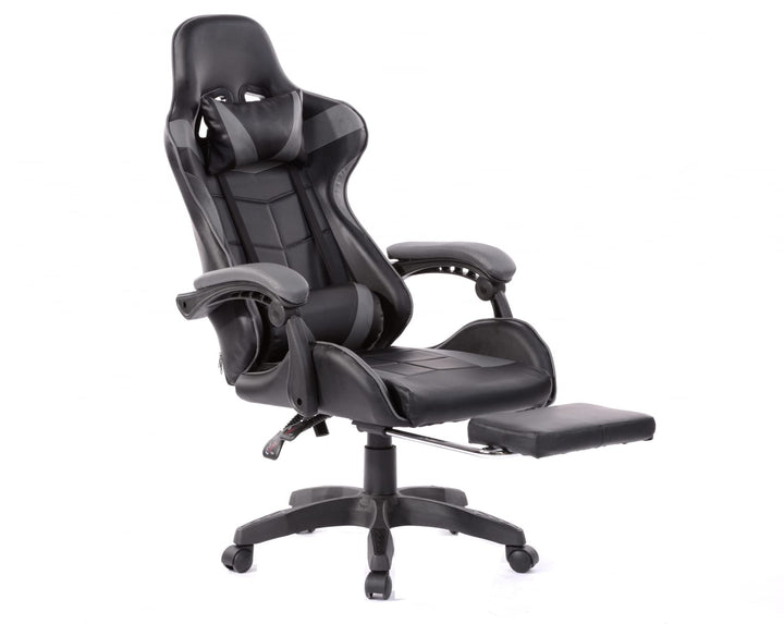 VDD Gaming Stuhl Cyclone mit Fussstütze - Bürostuhl - Racing Gaming Stuhl - grau schwarz