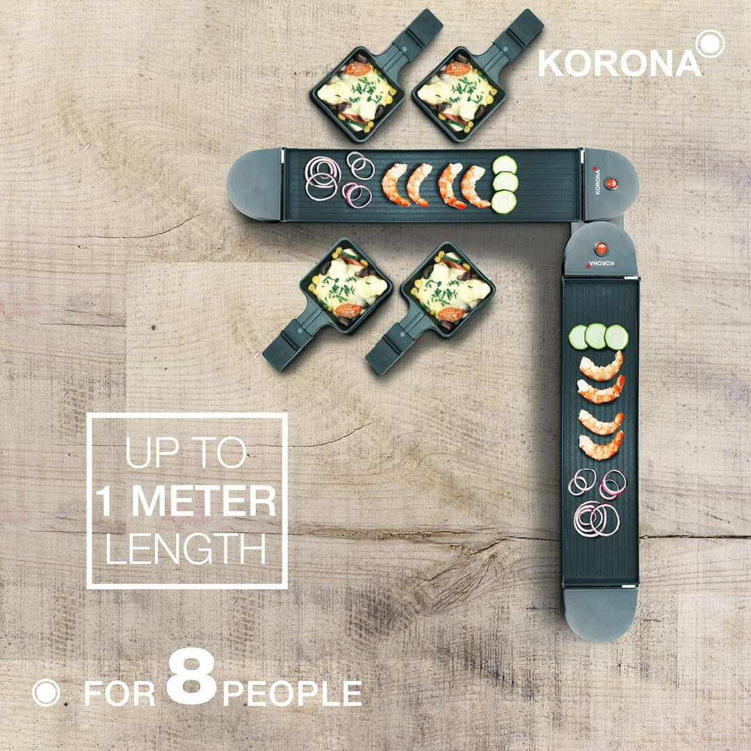 Korona 45072 Klappbares Raclette für 8 Personen | 2-in-1-Raclette mit 8 Pfannen & Spateln | Mit Anti