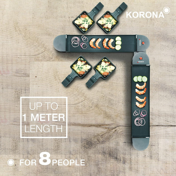 Korona 45072 Klappbares Raclette für 8 Personen | 2-in-1-Raclette mit 8 Pfannen & Spateln | Mit Anti