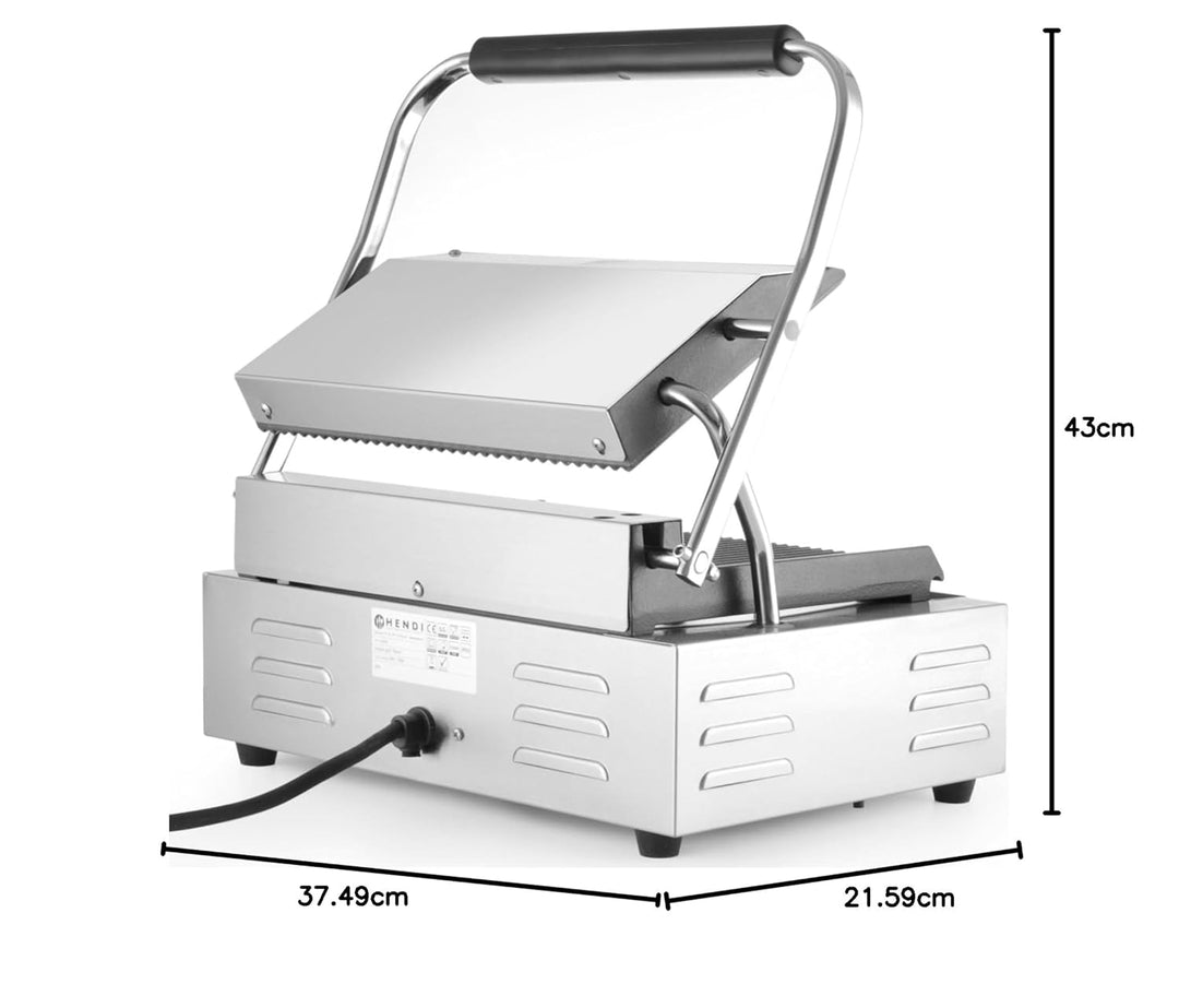 HENDI Kontaktgrill, Panini-, sandwich- & Kontaktgrill, Regelbar bis max. 300°C, Oberseite (H)530mm,