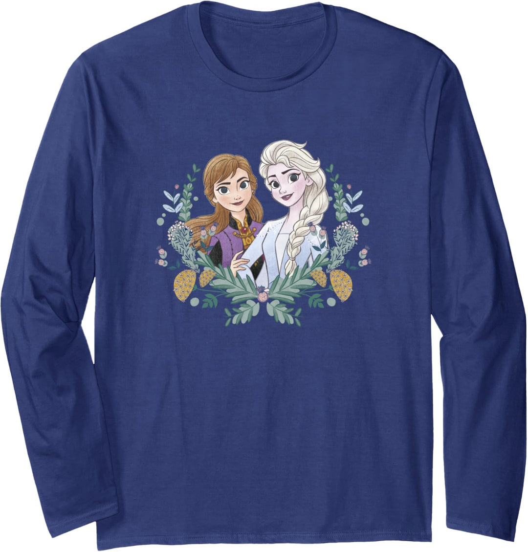 Disney Frozen Anna & Elsa Sisters Floral Portrait Langarmshirt