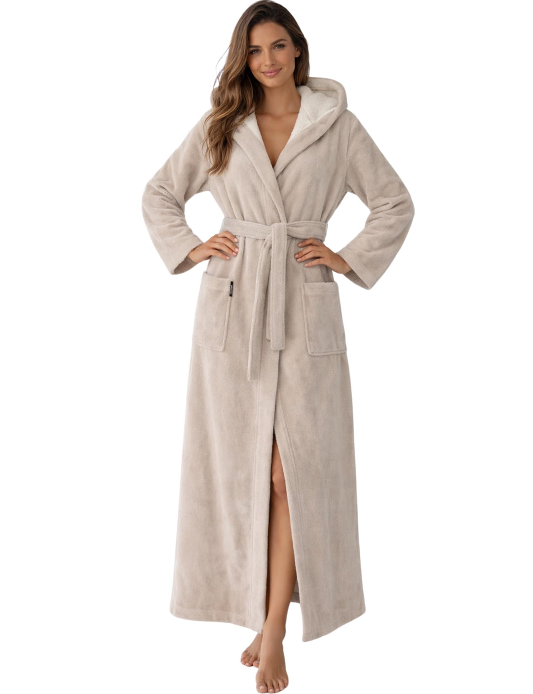 Morgenstern Bademantel Damen Extra Lang Kapuze Frottee Velours Luxus Morgenmantel S Tall Beige, S Ta