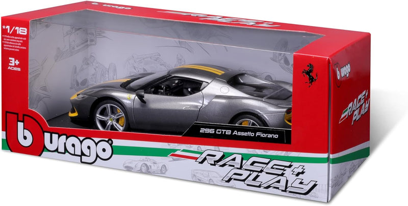 Bburago Ferrari 296GTB Assetto Fiorano: Modellauto im Massstab 1:18, Ferrari Race & Play Serie, Koff