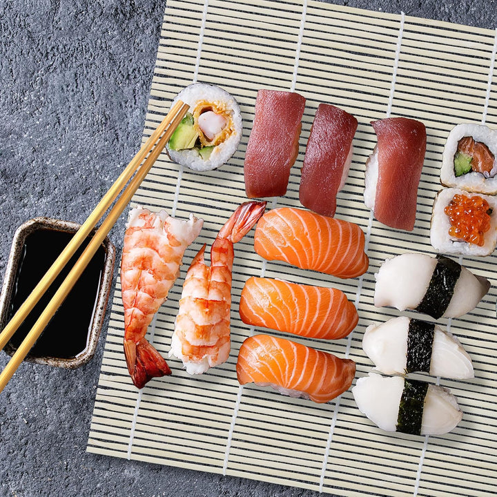 Relaxdays Sushi Set, Bambus, 2 Sushimatten, Dampfgarer, 20 Paar Essstäbchen, Reislöffel, Reisspatel,